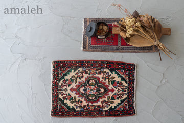 イラン産　1980年代　ペルシャ絨毯　ヴィンテージラグ　お花の絨毯　手織りラグ　玄関先にピッタリなラグ　ミニラグ