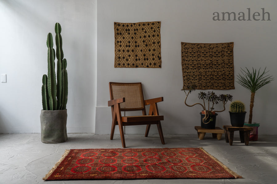 アフガニスタン産 1980年代 トルクメンラグ】手織り絨毯-ヴィンテージ