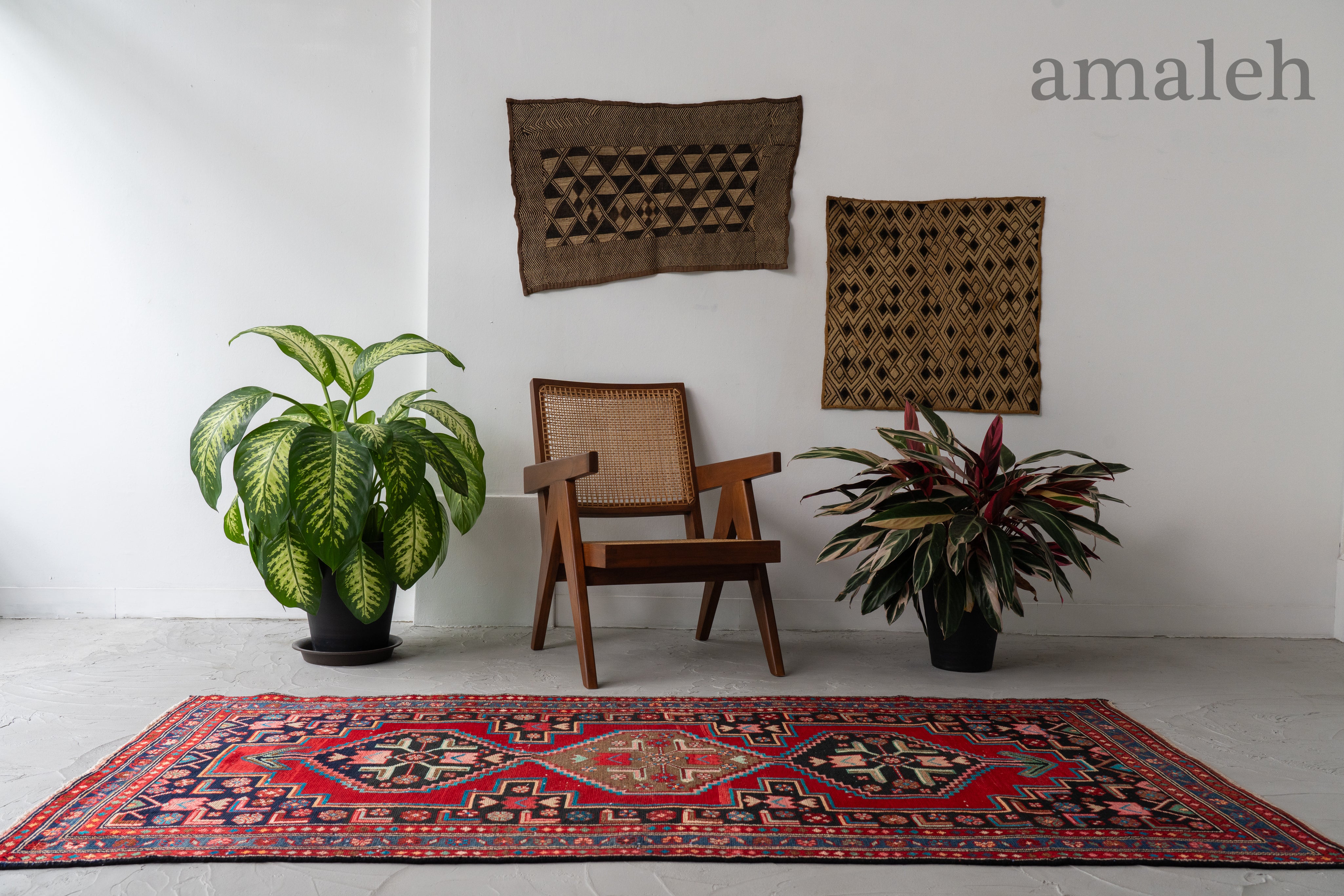 レッド53×163フローラル　ネイビー　ランナー　ロング　トルコヴィンテージラグ イラン産 1970年代 オールドラグ】ペルシャ絨毯-ヴィンテージラグ専門