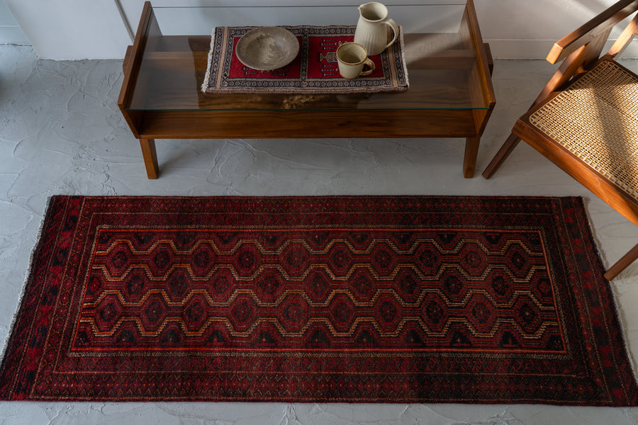 イラン産 1980年代 トライバルラグ】ペルシャ絨毯-ヴィンテージラグ