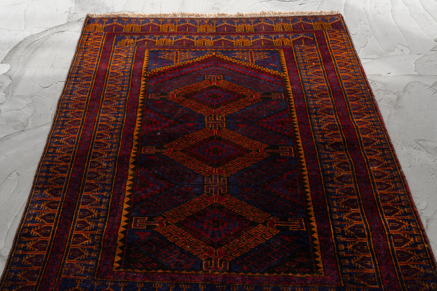 アフガニスタン産 1990年代 バルーチラグ】トライバルラグ