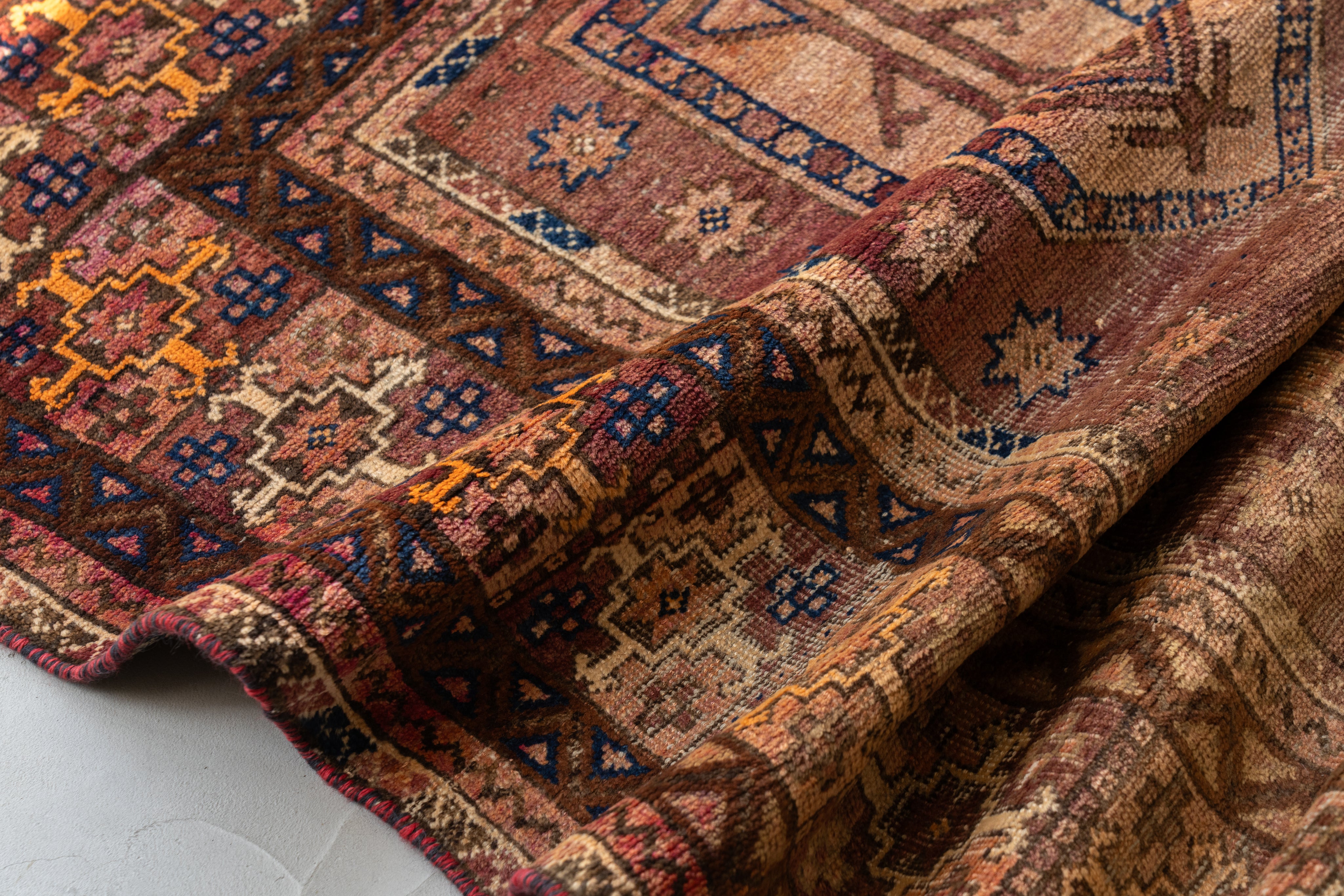 イラン産 1940年代 トライバルラグ】ペルシャ絨毯-ヴィンテージラグ