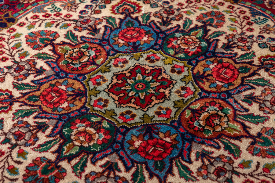 ペルシャ 絨毯手織り絨毯ハメダン産ヴィンテージラグアニマルラグ可愛い色合い絨毯 ヴィンテージラグ ペルシャ絨毯 庭園模様 ヘシティデザイン オールド