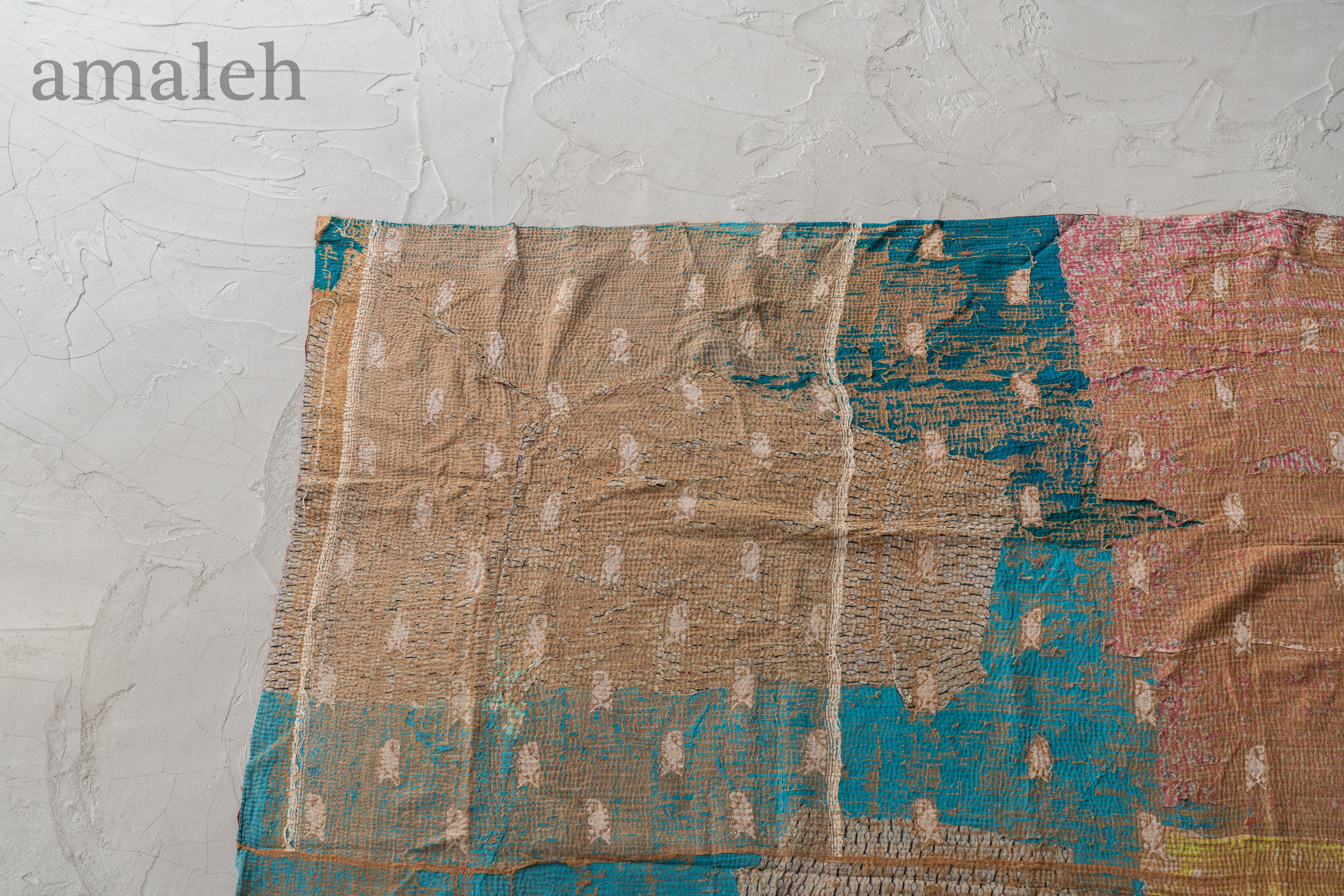 インドの手刺繍ヴィンテージカンタキルト・ラリーキルト-QUILT