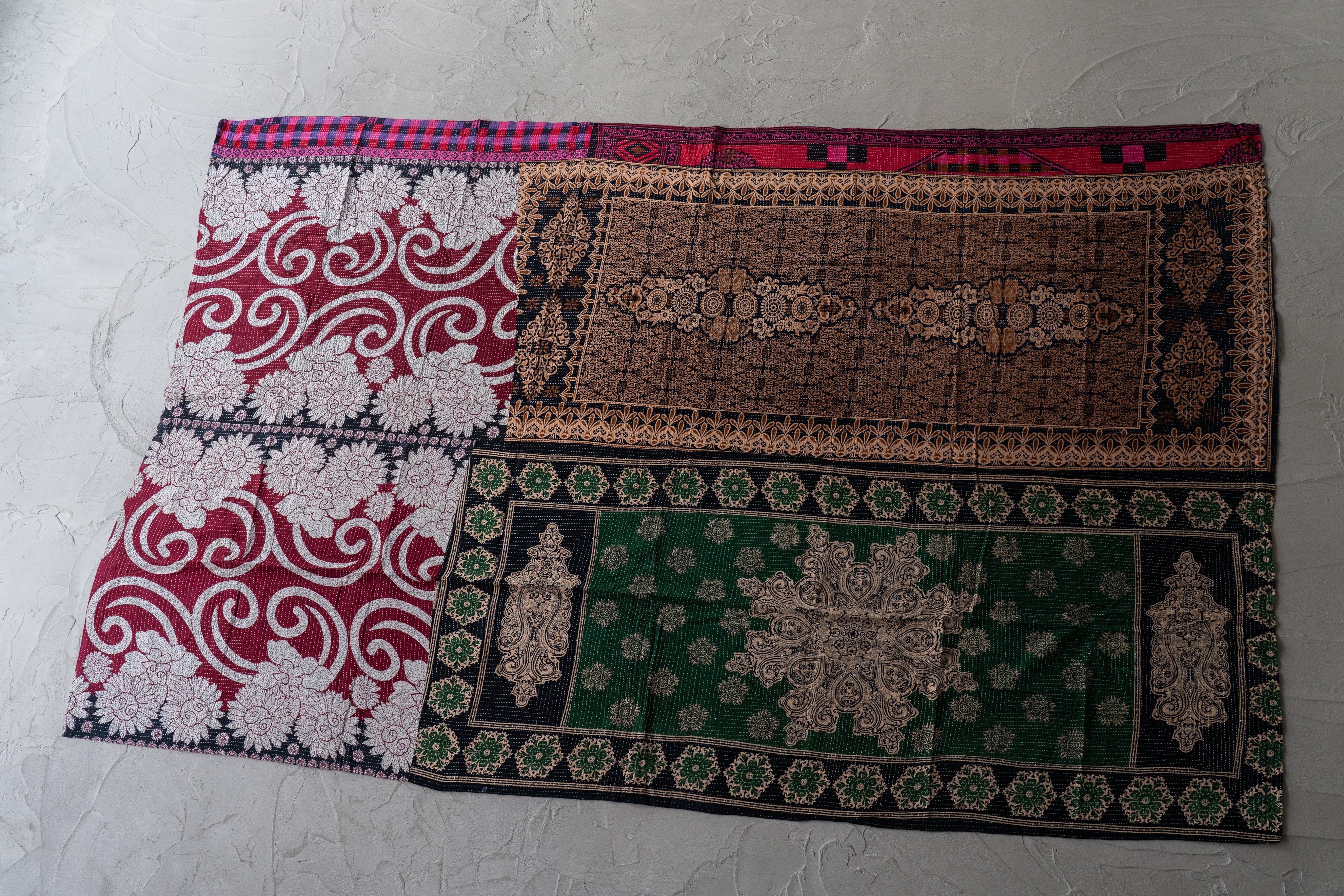 インド産 カンタキルト・ラリーキルト】ヴィンテージキルト-手織り絨毯