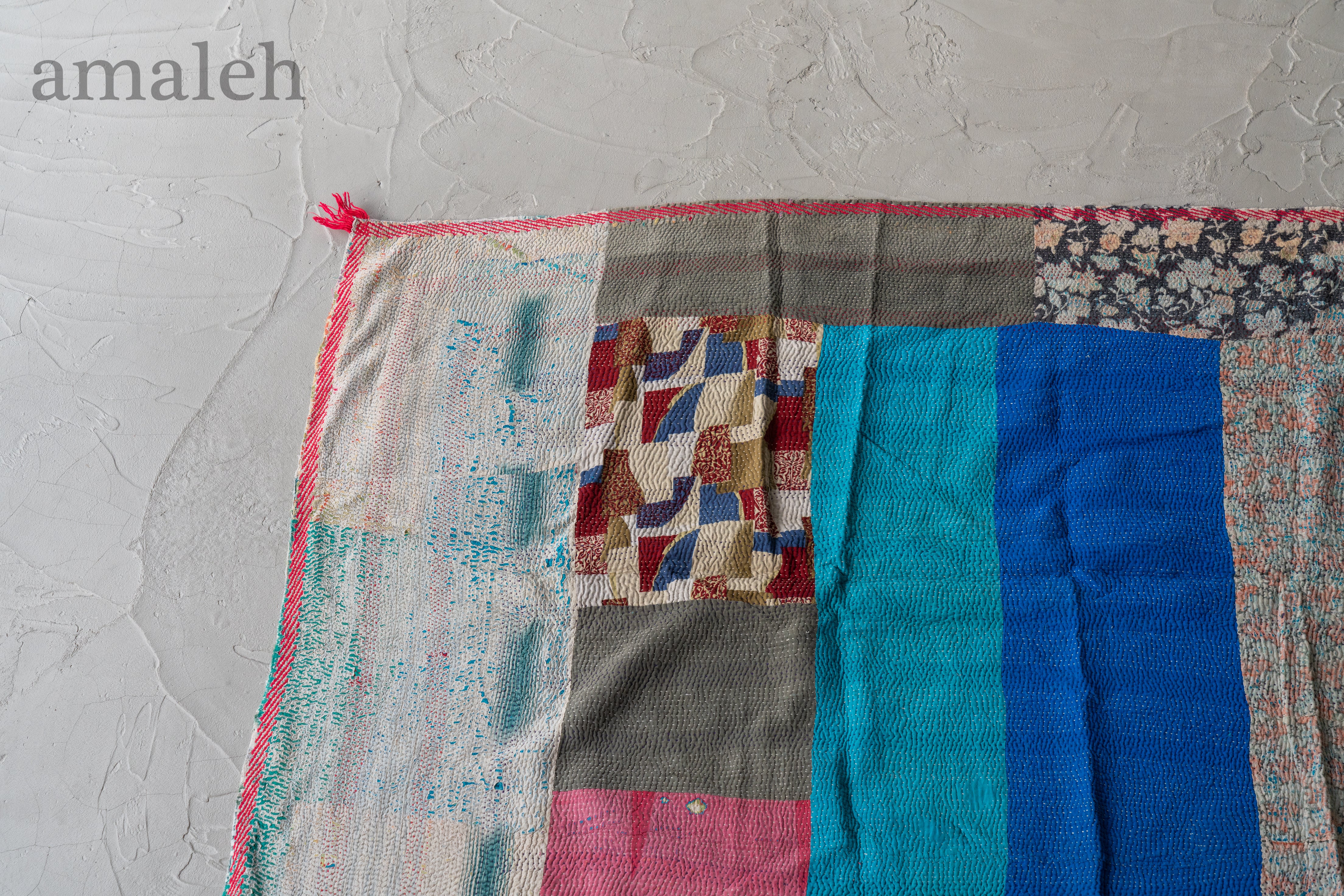 ラリーキルト　インド刺繍　カンタキルト　ヴィンテージ　シングル インドの手刺繍ヴィンテージカンタキルト・ラリーキルト-QUILT