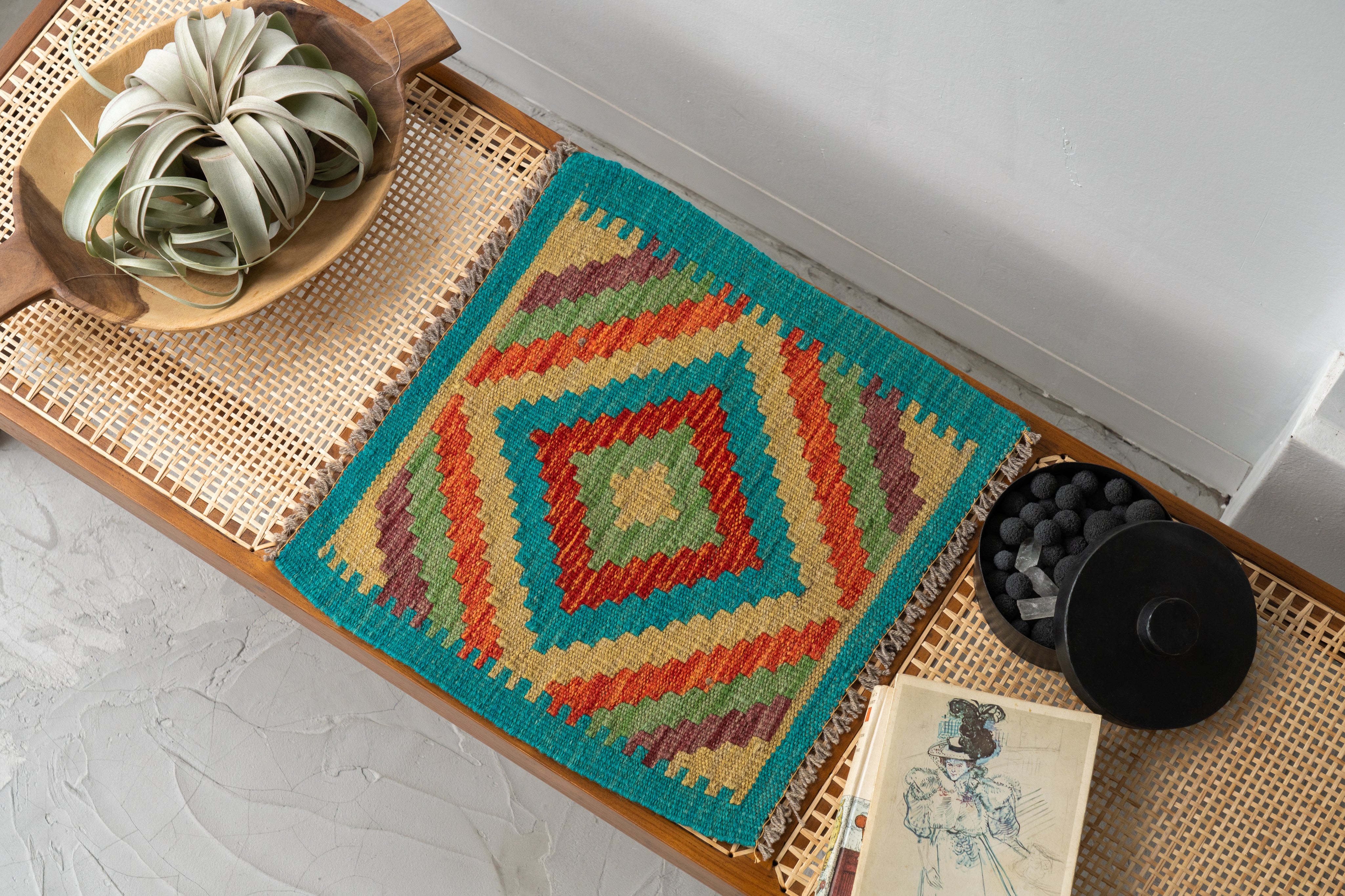 アフガニスタン産 2000年代 ヴィンテージキリム】ミニラグ-ミニキリム