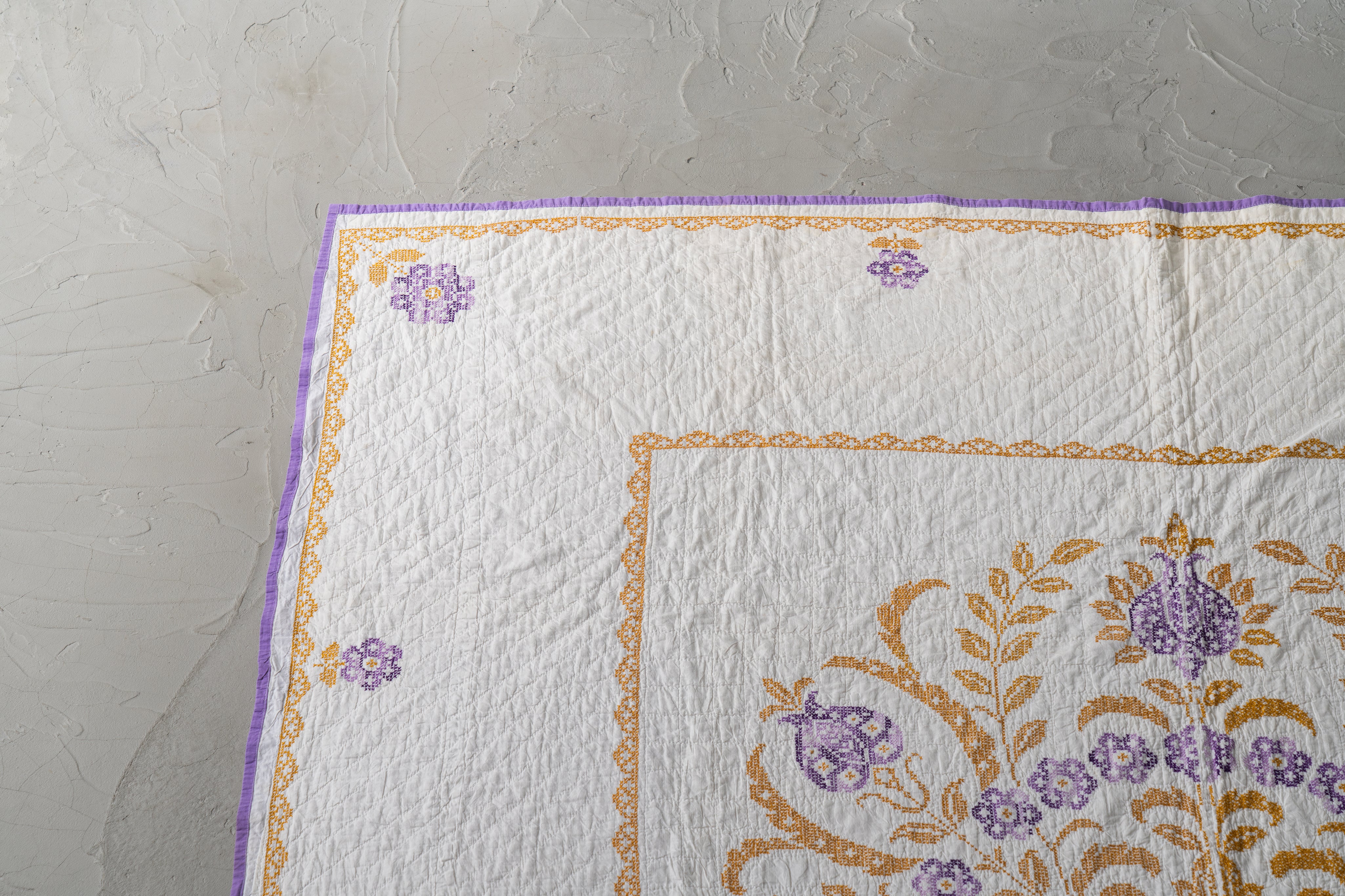 U.S.ヴィンテージ-アメリカンキルト・パッチワークキルト】手織り絨毯